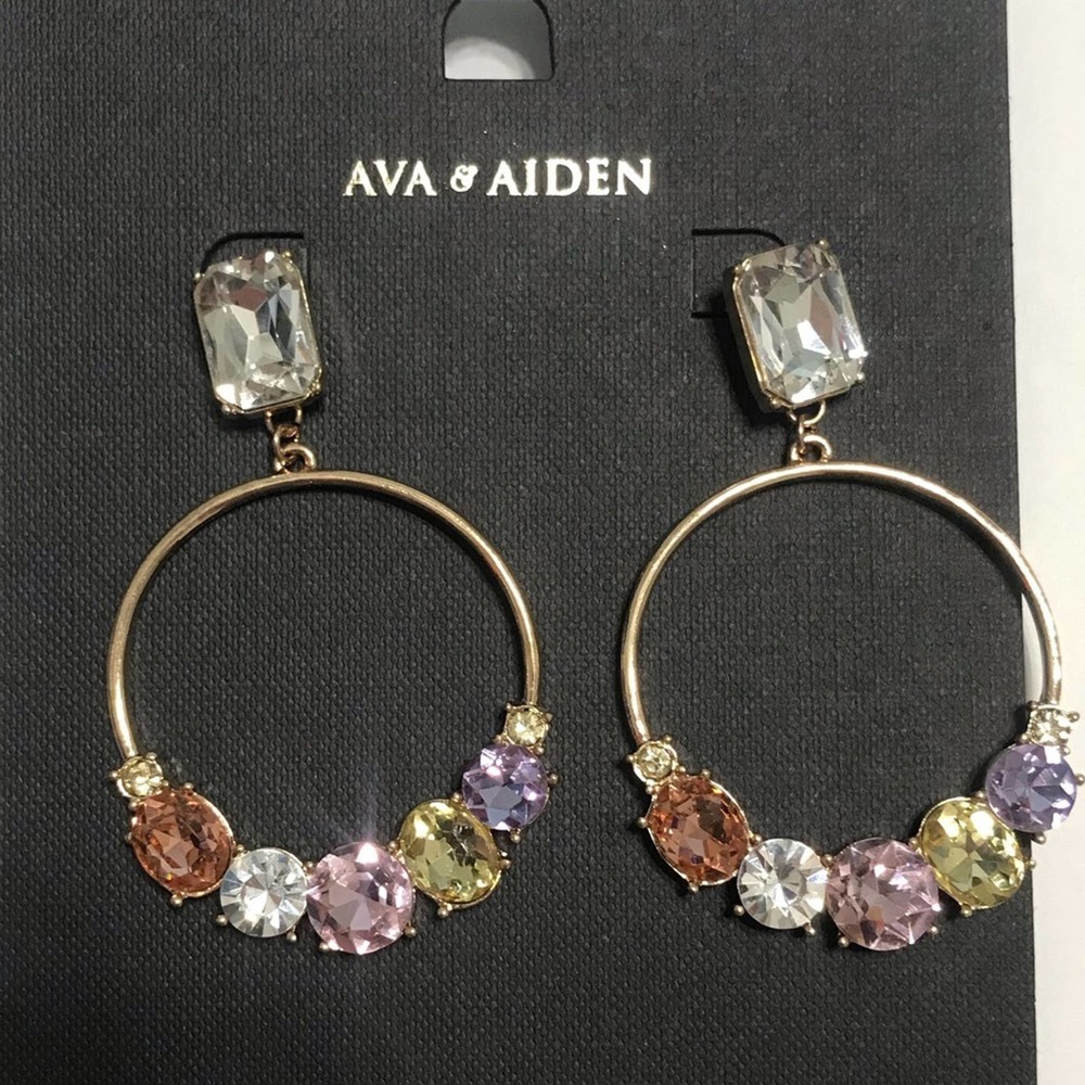 NEW Ava & Aiden Multi-Color Gemstone Hoop Earrings